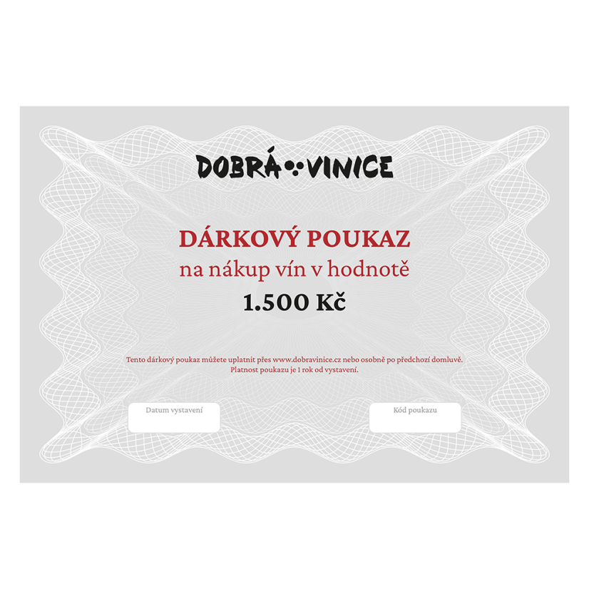 Dárkový poukaz na odběr vín v hodnotě 1.500 Kč