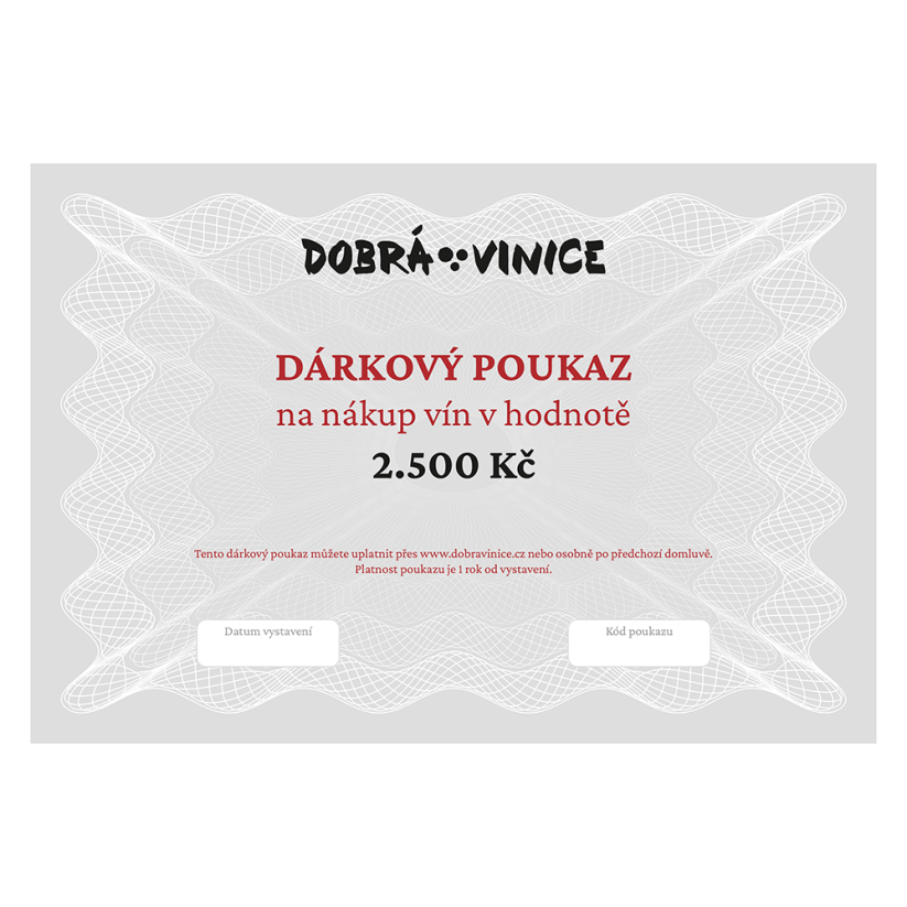 Dárkový poukaz na odběr vín v hodnotě 2.500 kč