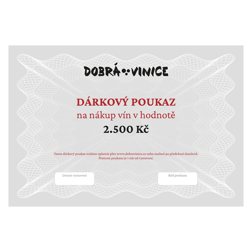 Dárkový poukaz na odběr vín v hodnotě 2.500 Kč Dárkový poukaz na odběr vín v hodnotě 2.500 Kč